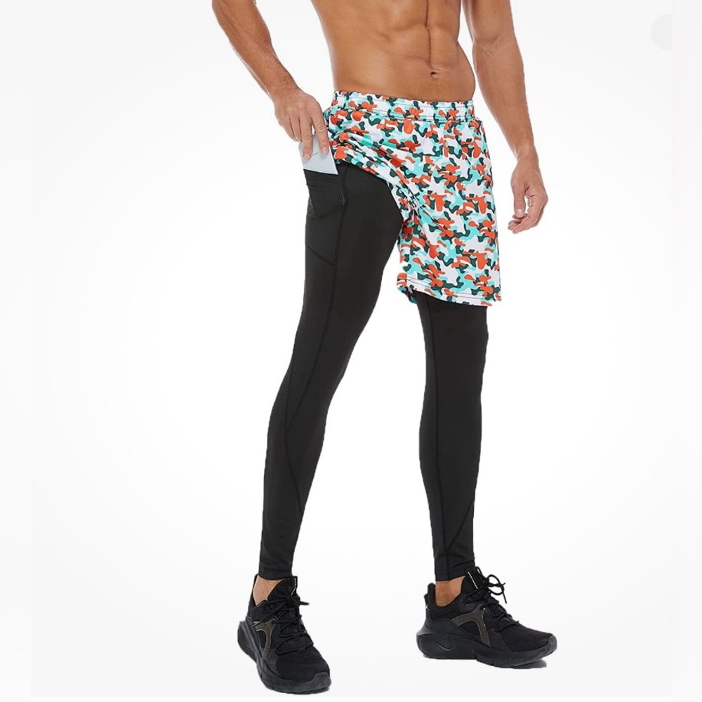 SILKWORLD Men's 2 in 1 Running Pants Workout Gym Shorts Sweatpants with Zipper
